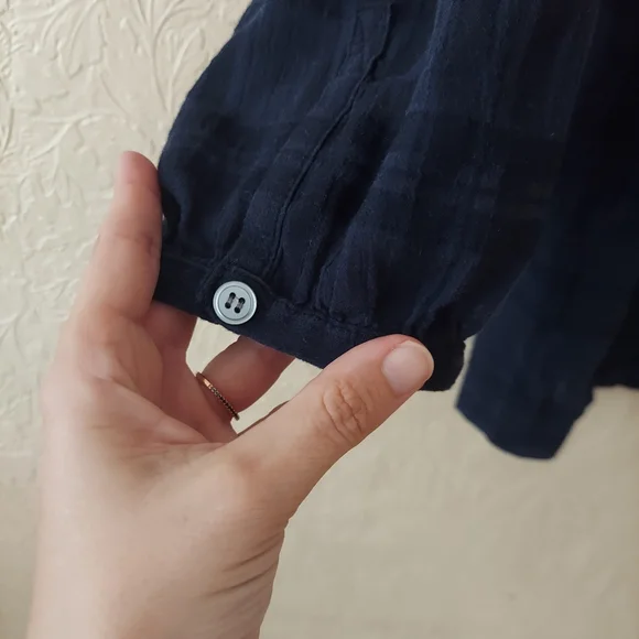 LOFT blue popover blouse subtle windowpane print Sz Small - Picture 3 of 9